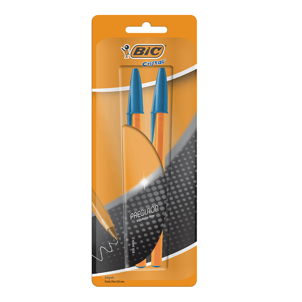 Bolígrafo Bic Cristal Precisión Punto 0.8 Mm Azul 2 Pz