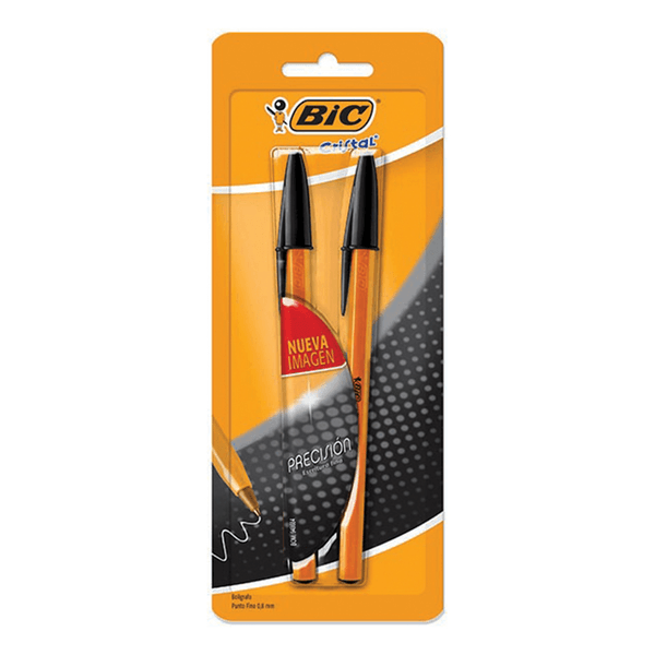 Bolígrafo Bic Cristal Precisión Punto 0.8 Mm Negro 2 Pz