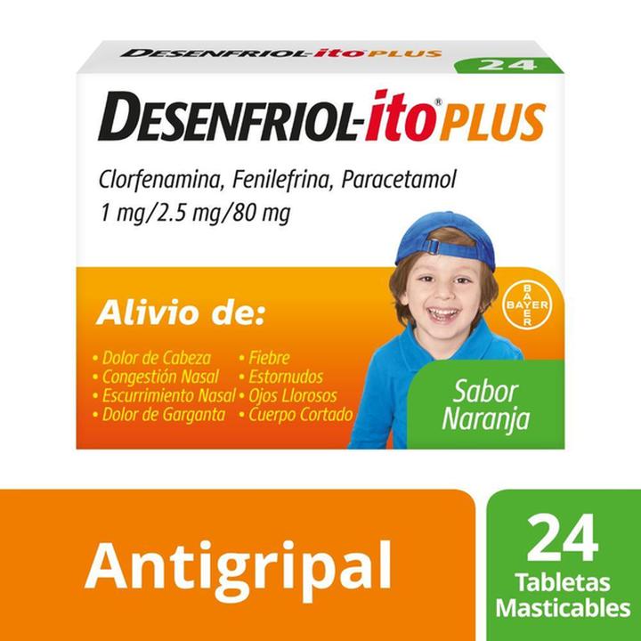 Bayer Desenfriol-Ito Plus Antigripal Tabletas Masticables Sabor Naranja Con 24 Tabletas