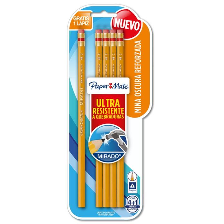 Lápiz Paper Mate Mirado Triangular #2 Con 4 Pz +1