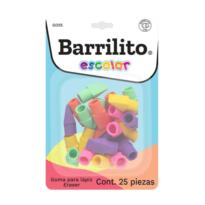 Goma De Capuchón Para Lápiz Barrilito Multicolor Con 25 Pz