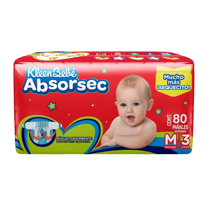 Pañal Para Bebé Kleenbebé Absorsec Etapa 3 Mediano Unisex Para 7-10 Kg Con 80 Pz