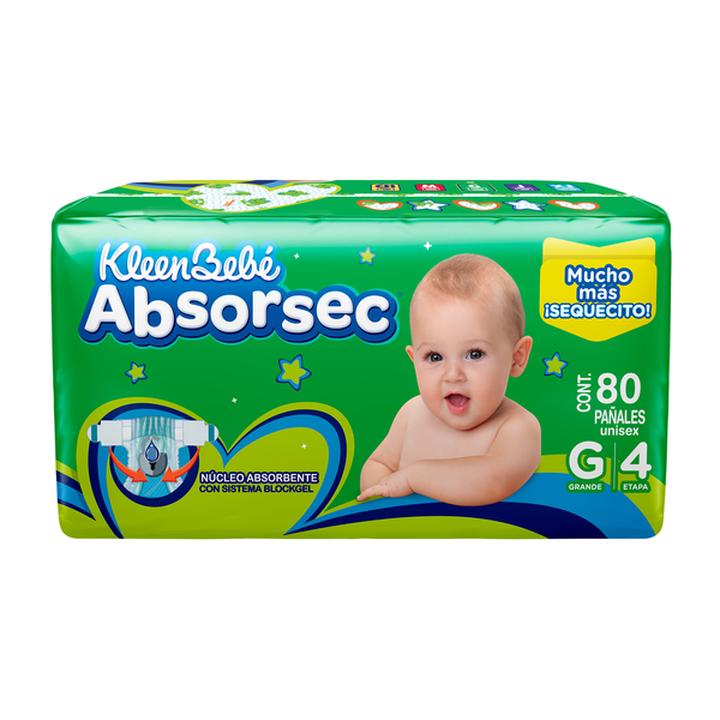 Pañal Para Bebé Kleenbebé Absorsec Etapa 4 Grande Unisex Para 9-12 Kg Con 80 Pz