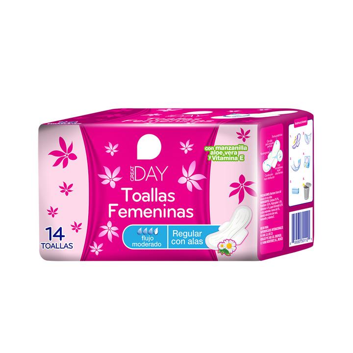 Great Day Toallas Femeninas Flujo Modereado Con Alas 14 Pz