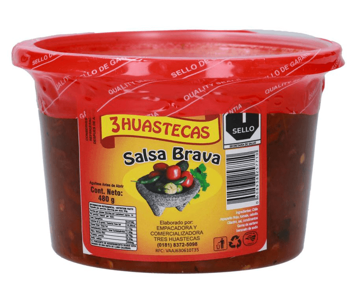 3 Huastecas Salsa Brava Roja 480 G