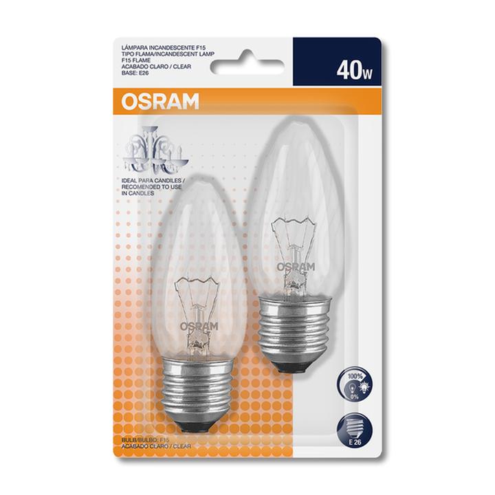 Foco Incandescente Osram Tipo Vela Luz Cálida 40 Watts Con 2 Pz