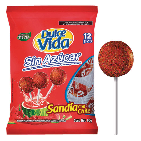 Paleta De Caramelo Macizo Sandía Con Chile 12 Pz