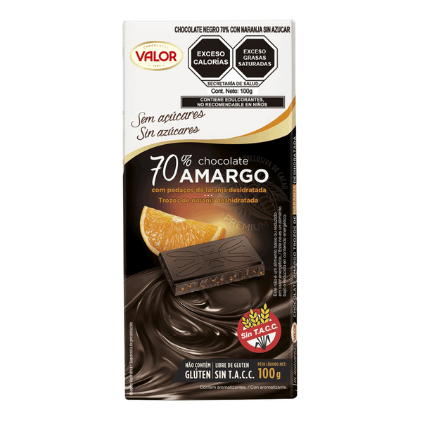 Chocolate Amargo 70% Con Naranja. 0% Azúcares Añ 1 Pz