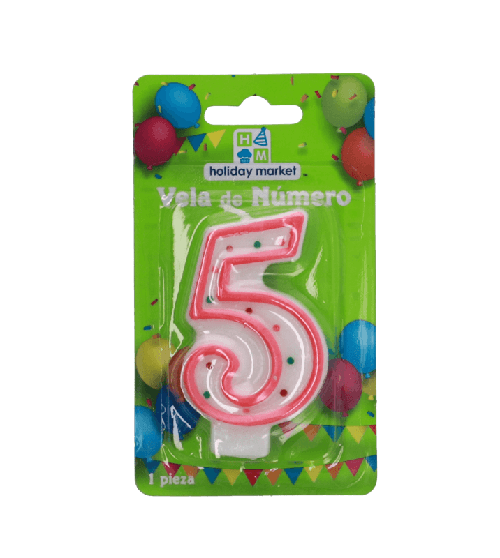 Vela Rosa Para Pastel Número 5