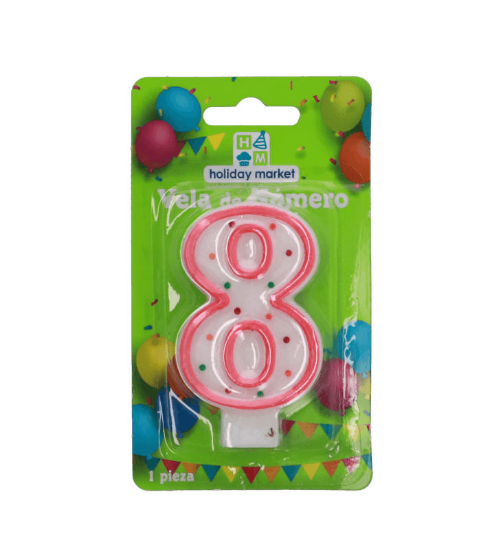 Vela Rosa Para Pastel Número 8