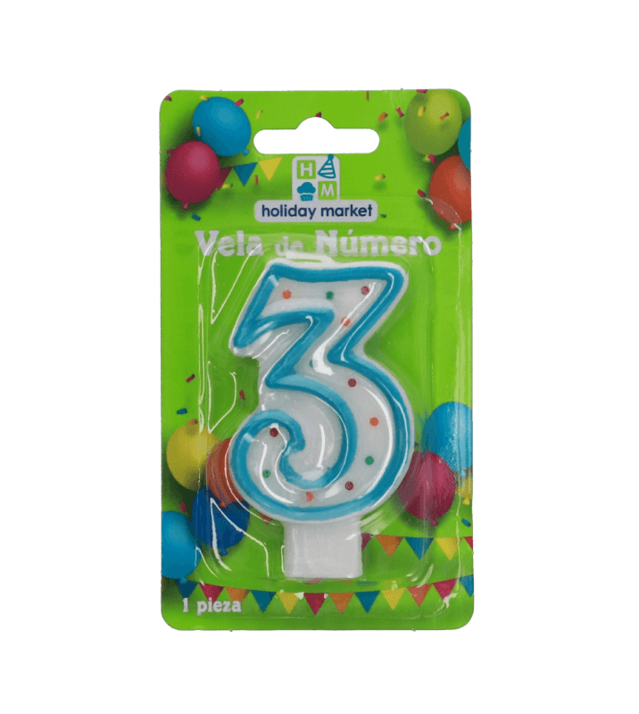 Vela Azul Para Pastel Número 3