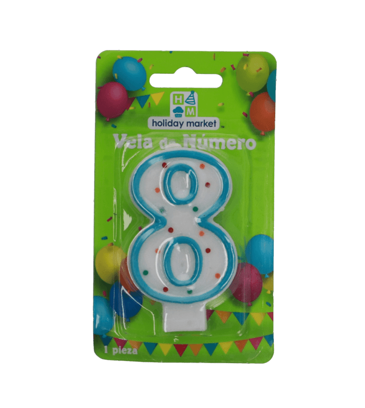 Vela Azul Para Pastel Número 8