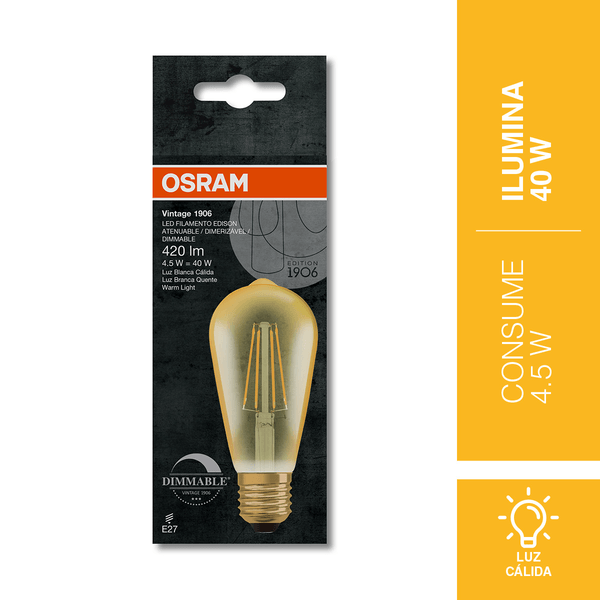 Foco Osram St19 Vintage 1906 E26 4.5 W 2500 K Luz Cálida 1 Pz