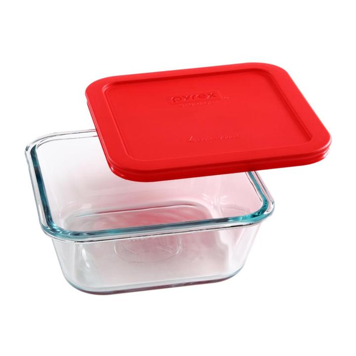 Refractario 946ml Cuadrado Con Tapa Roja 1 Pz