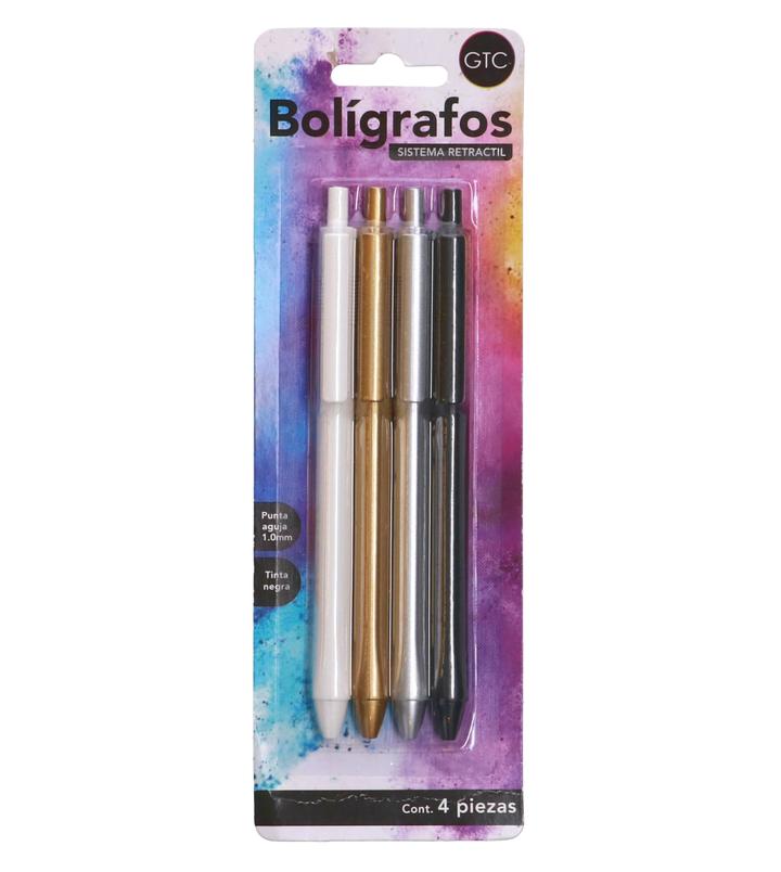 Boligrafos Sistema Retractil 4 Pz