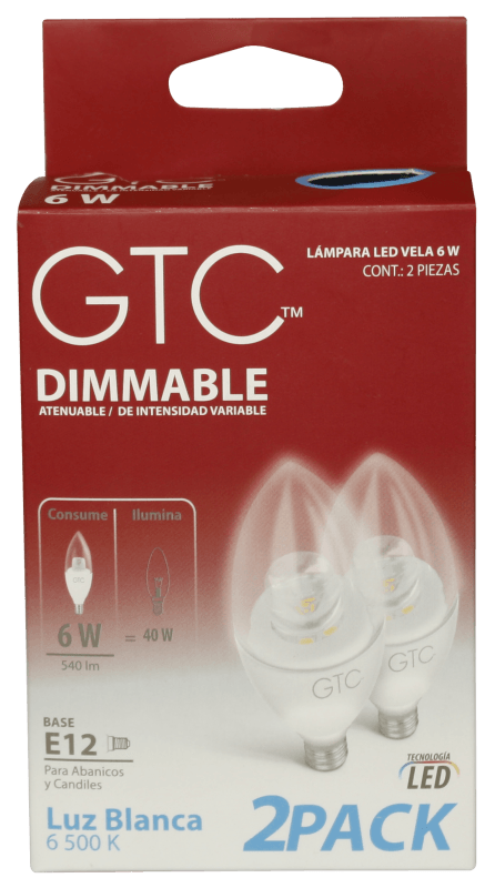 Foco 2-Pack Led Vela Luz Fría Atenuable 6w 1 Pz