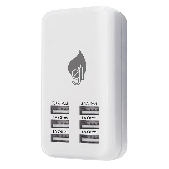 Cargador Green Leaf De Pared Lp-7012 Múltiple 6 Entradas Color Blanco 1 Pz