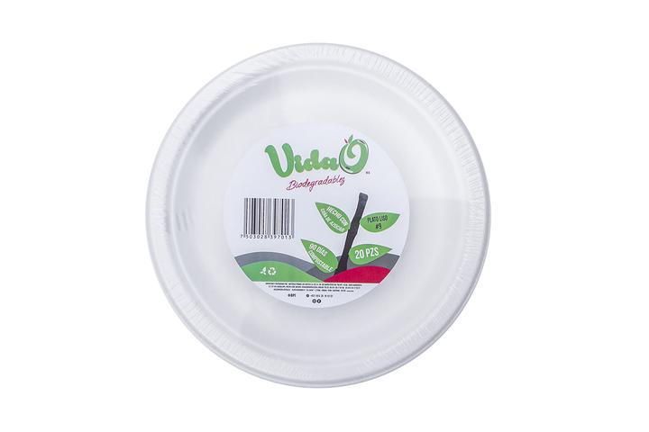Plato Biodegradable 9 Redondo Liso 20 Pz