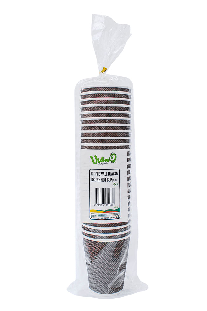 Vaso Vida O Biodegadables Doble Pared Color Café 12 Oz 25 Pz