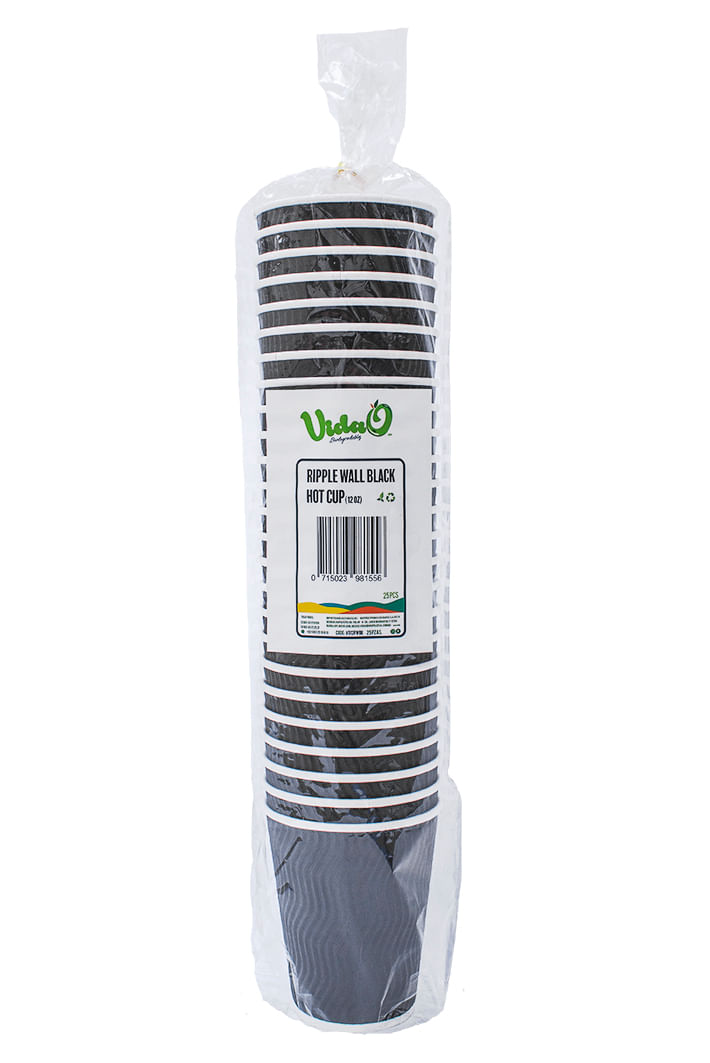 Vaso Vida O Biodegadables Doble Pared Color Negro 12 Oz 25 Pz