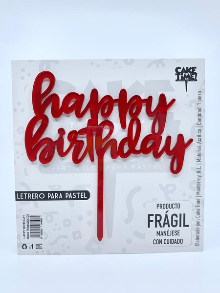 Cake Topper Happy Birthday Rojo