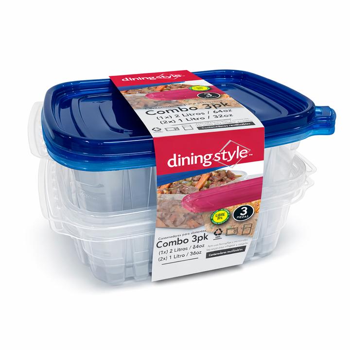 Combo De Contenedores Para Alimentos Dinning Style Con 3 Pz