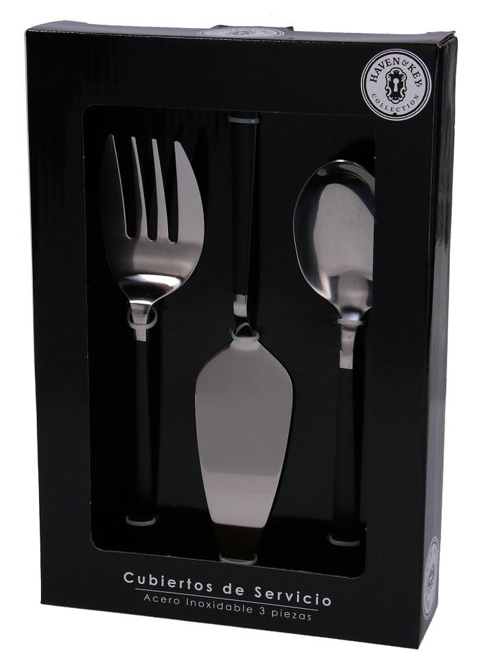 Cubiertos De Servicio Negro 3 Piezas 1 Pz