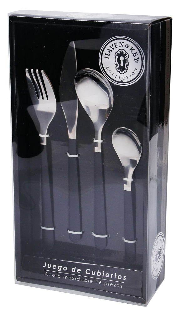 Juego De Cubiertos Negros 16 Piezas 1 Pz