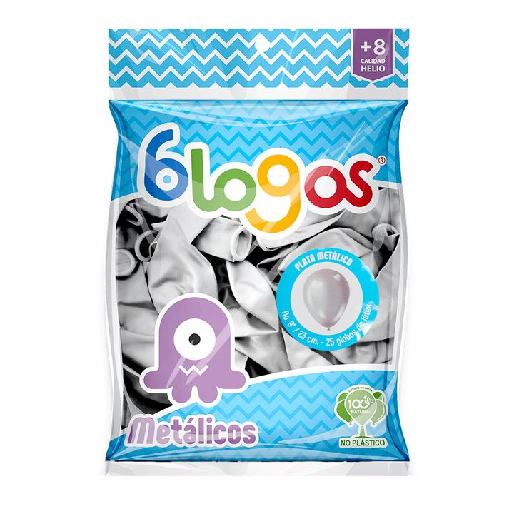 Globos Blogos Metálico No.9 Plata 25 Pz