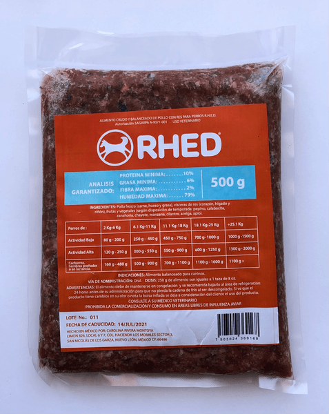 Alimento Congelado Para Perro Pollo Y Res 500 G