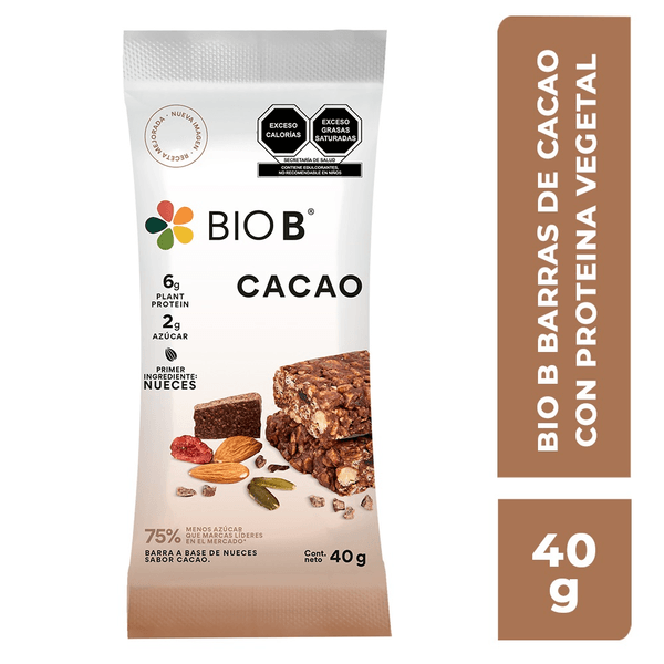Bio B Barras De Cacao Con Proteina Vegetal 40 G