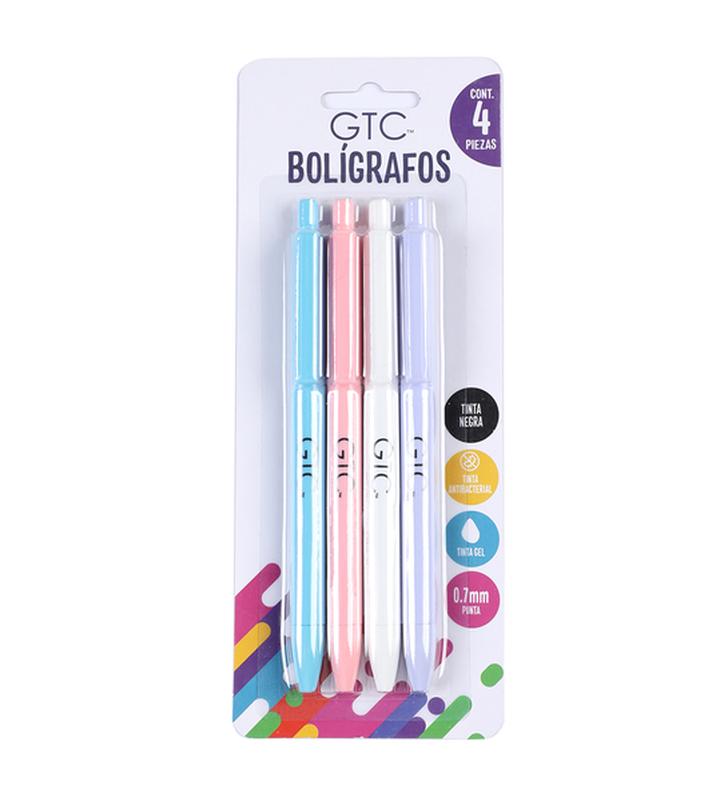 Boligrafos De Gel Retractables 4 Pz Antibacterial 1 Pz