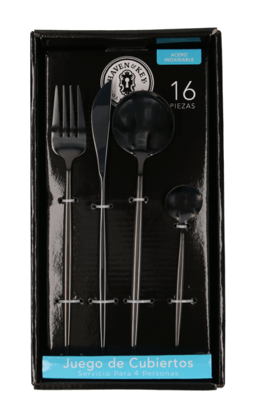 Juego De Cubiertos Negro Acero Inoxidable 16 Pie 1 Pz
