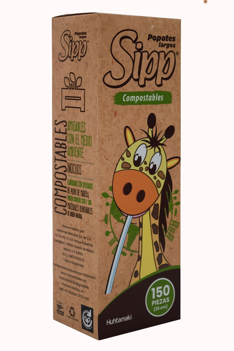 Popote Sipp Largo Compostable 25 Cm 150 Pz