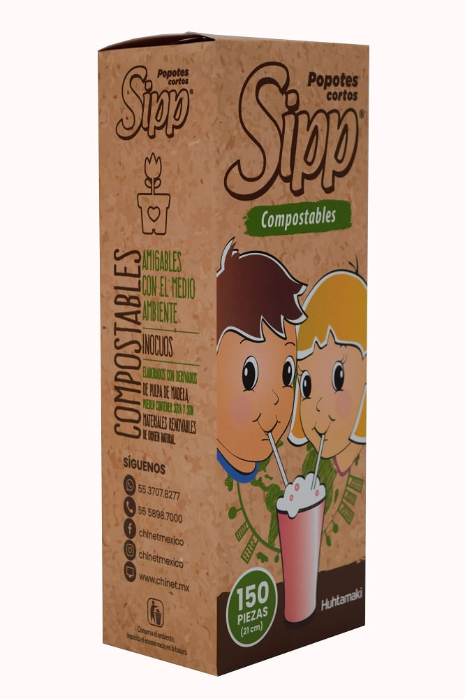 Popote Sipp Corto Compostable 21 Cm 150 Pz