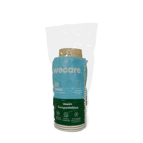 Vasos Compostables 8 Oz De Papel 20 Pz