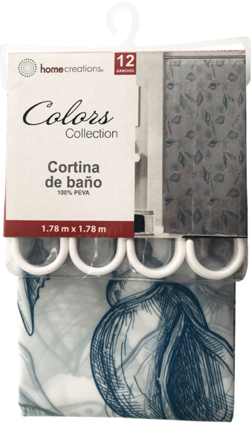 Cortina Home Creations De Baño 100% Peva Color Collection Caracolas 12 Ganchos 1 Pz