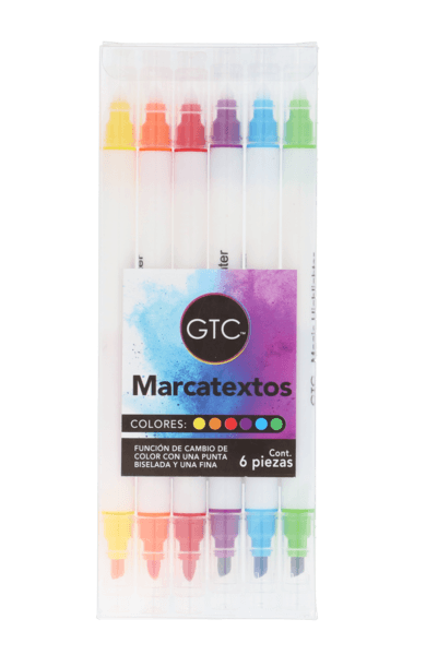 Gtc Resaltadores Doble Punta Cincel/Brocha 6 Pz