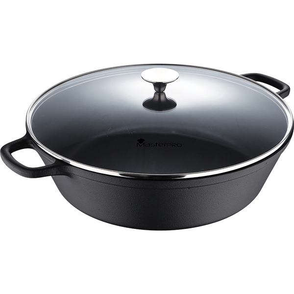 Cazuela Con Tapa De Cristal Masterpro De Hierro Fundido 35 Cm