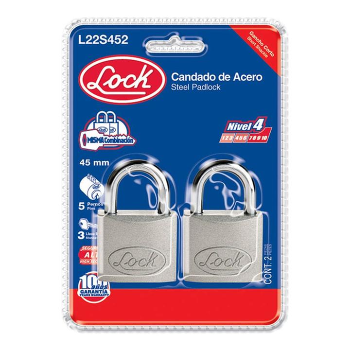Juego 2 Candados De Acero Cortos 45 Mm 1 Pz