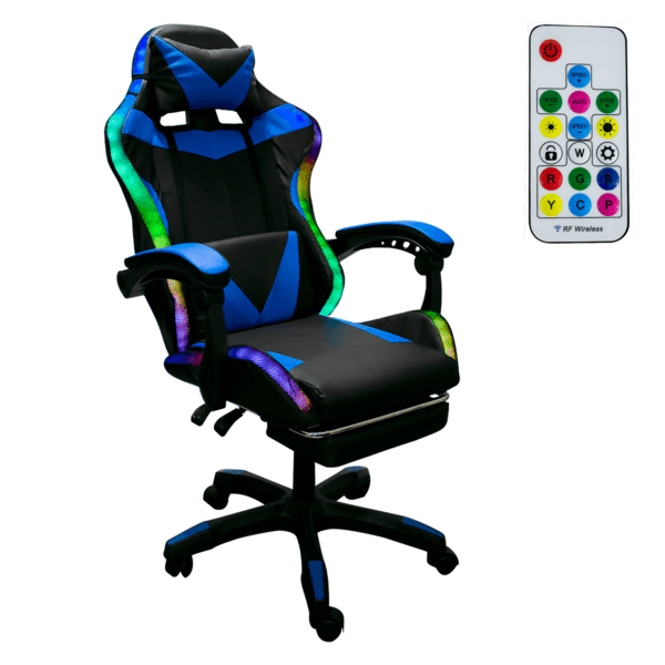 Titano Silla Gamer Luz Led Pvc Negro Y Azul 1 Pz