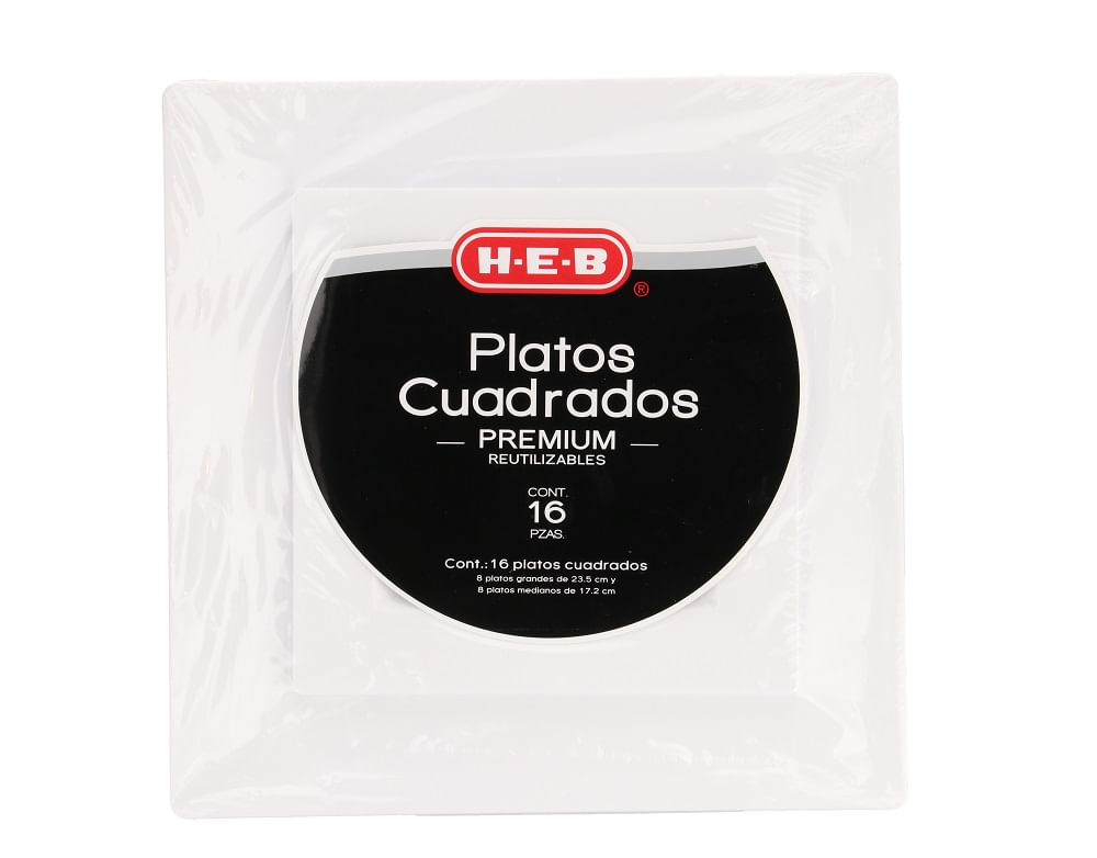 Heb Set De Platos Premium Reutilizables Blancos Cuadrados Variedad De Tamaño 16 Pz