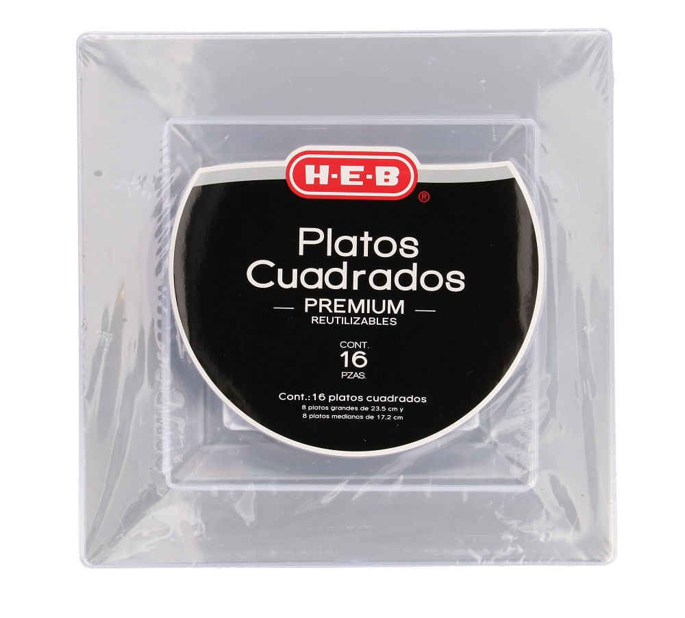 Heb Set De Platos Clear Premium Reutilizables Cuadrados Variedad De Tamaño 16 Pz