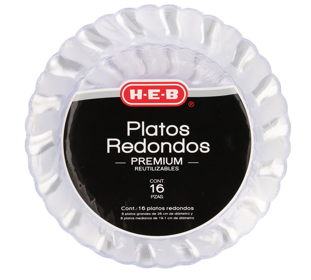 Heb Set De Platos Clear Premium Reutilizables Redondos Variedad De Tamaño 16 Pz