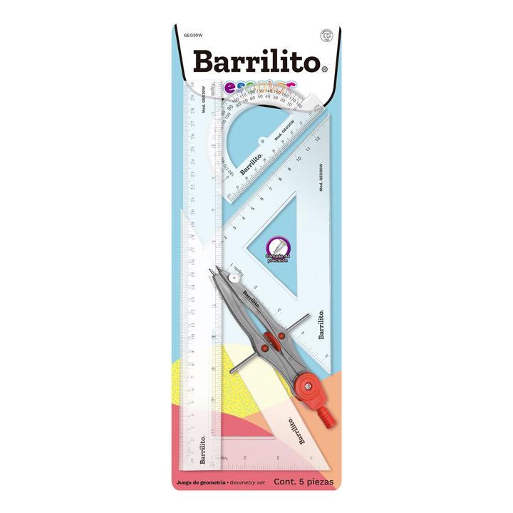 Juego De Geometría Escolar Barrilito Con Compás Metalico