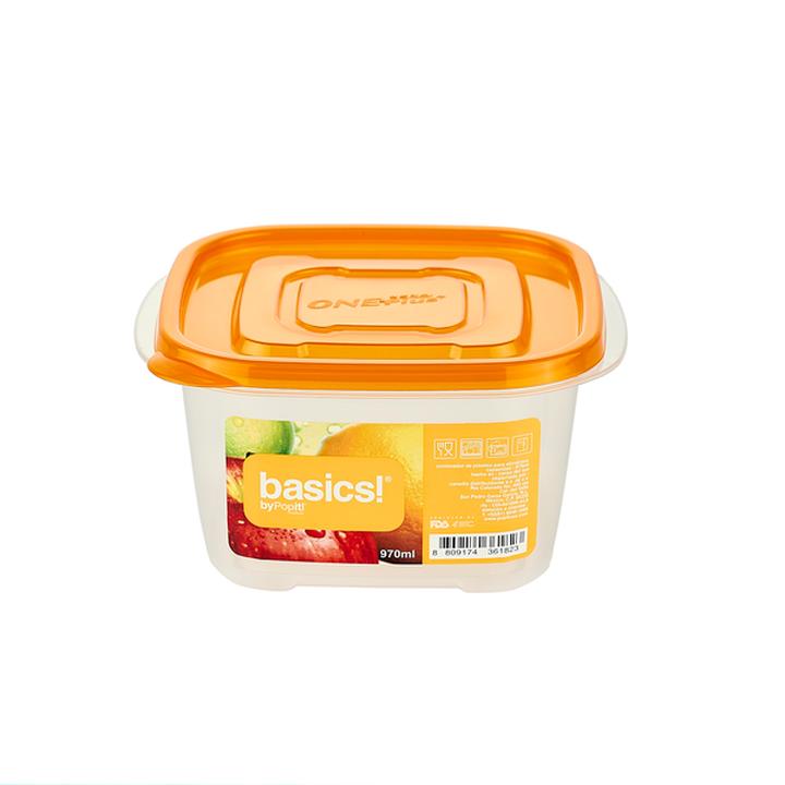 Basics! Recipiente De Plástico Cuadrado 970 Ml