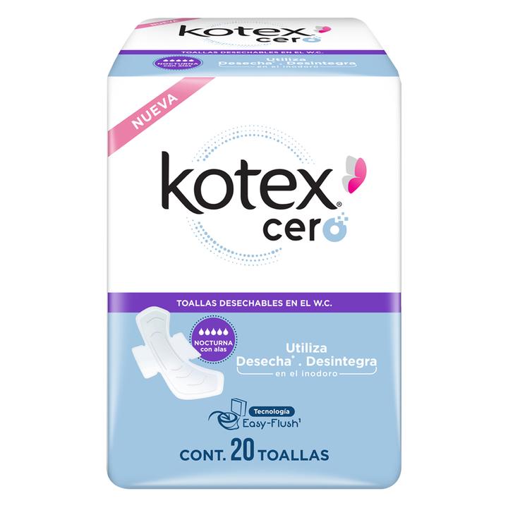 Toallas Femeninas Kotex Cero Nocturna Con Alas Easy-Flush Con 20 Pz