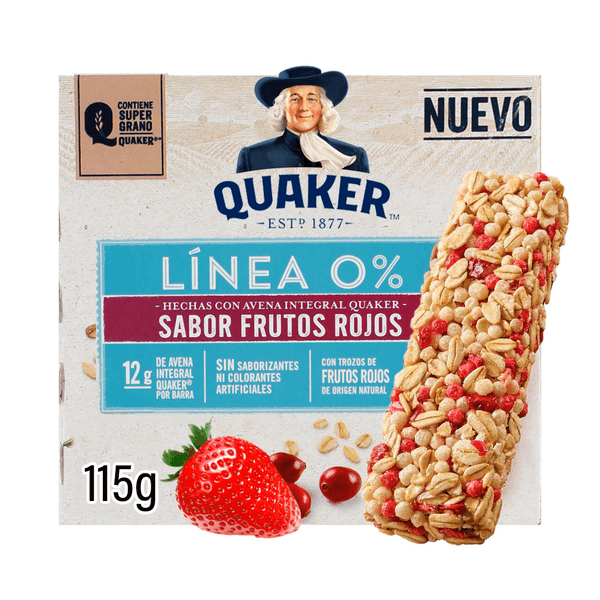 Barras De Avena Línea 0% Con Frutos Rojos 5 Barras 115 G