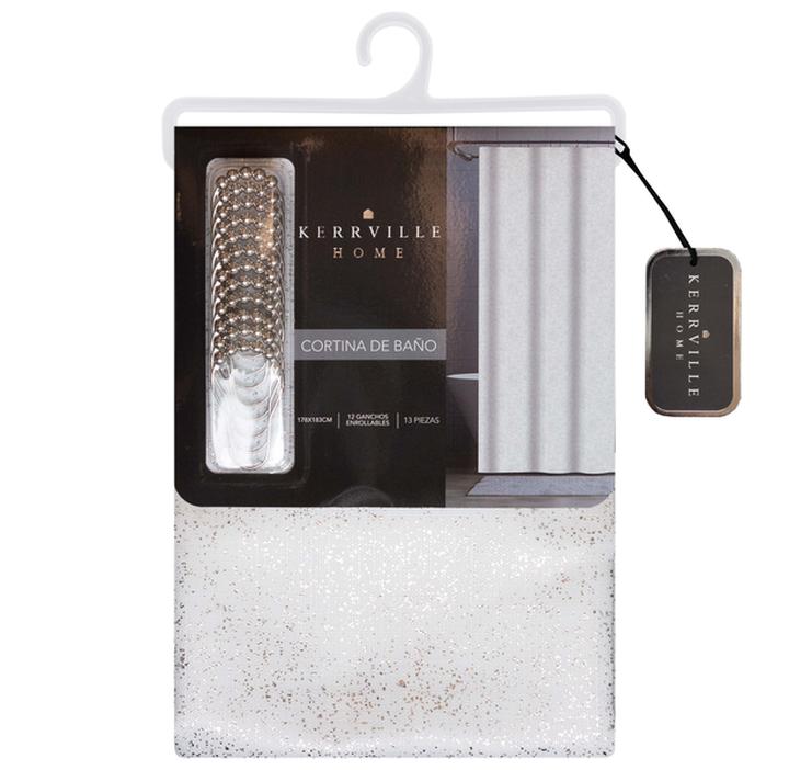Cortina Baño Metalica Plata Con Ganchos 13 Pz 1 Pz