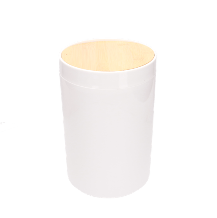 Bote De Basura De Plastico Blanco Con Bambu 18 X 1 Pz